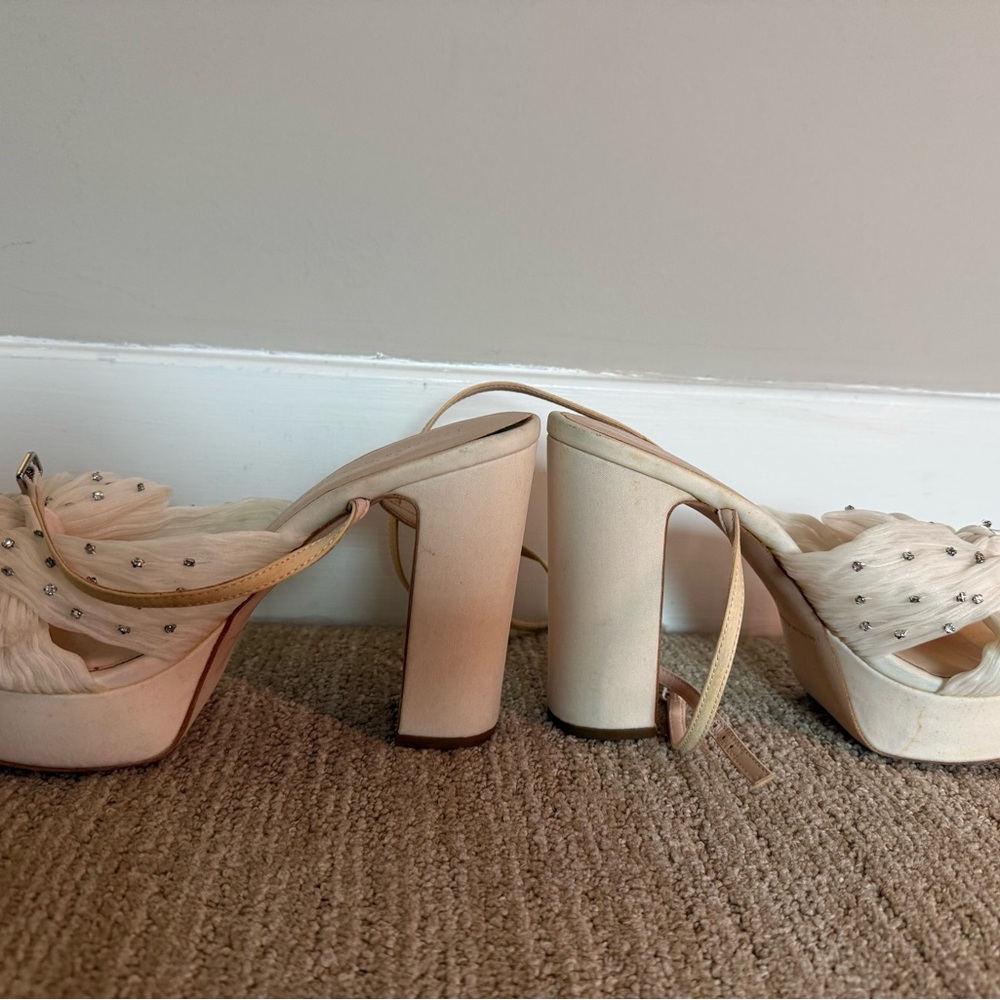 Loeffler Randall Ivory Tulle Knotted Slide Heels with Crystal Accents - Picture 2 of 4